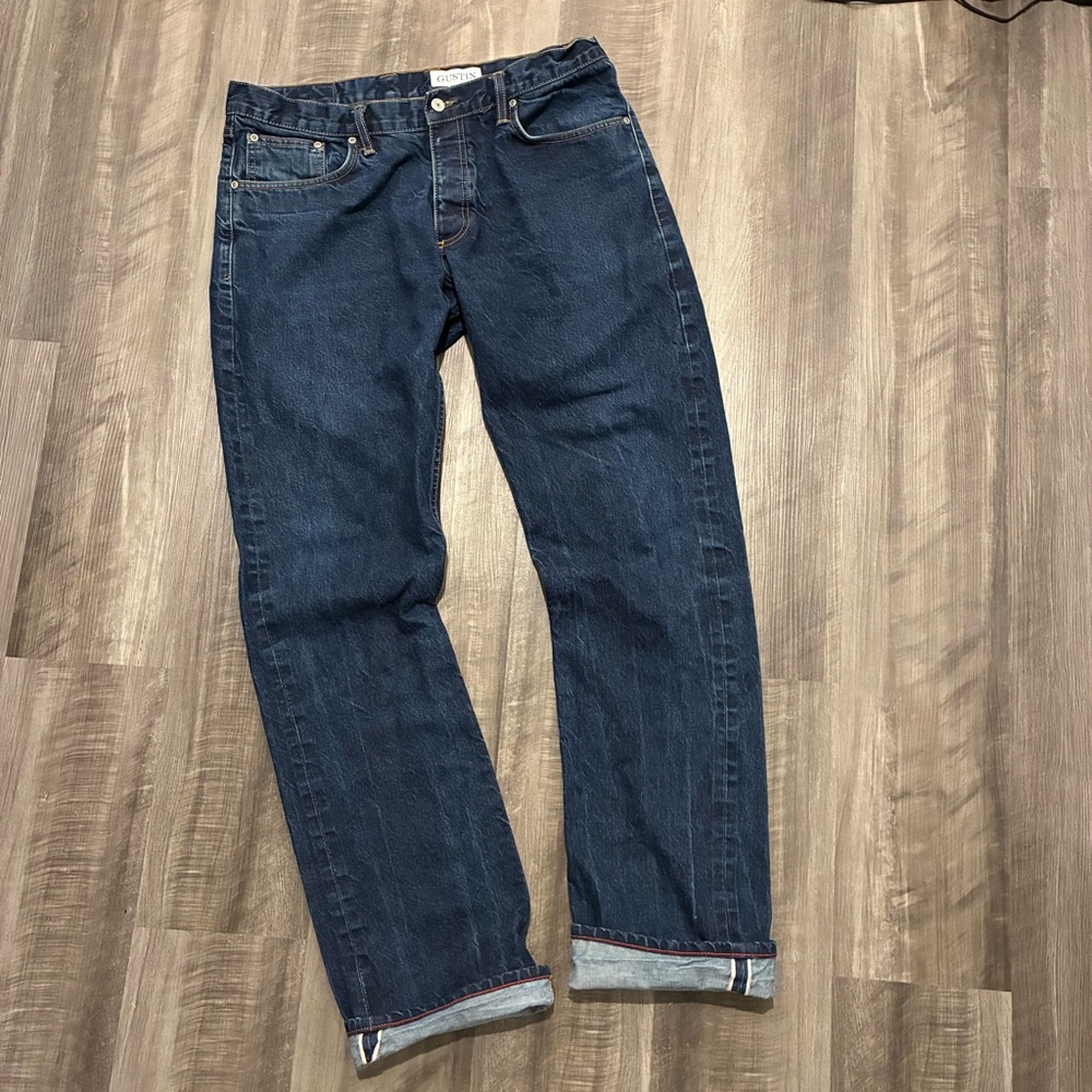 S4 - MENS GUSTIN SELVEDGE DENIM BUTTON FLY STRAIGHT 34 x 36 JEANS